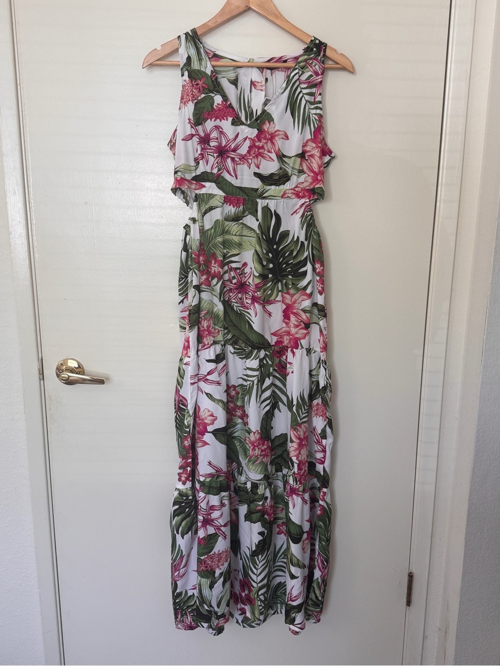 Tropical Floral Maxi Dress in Pink & Green